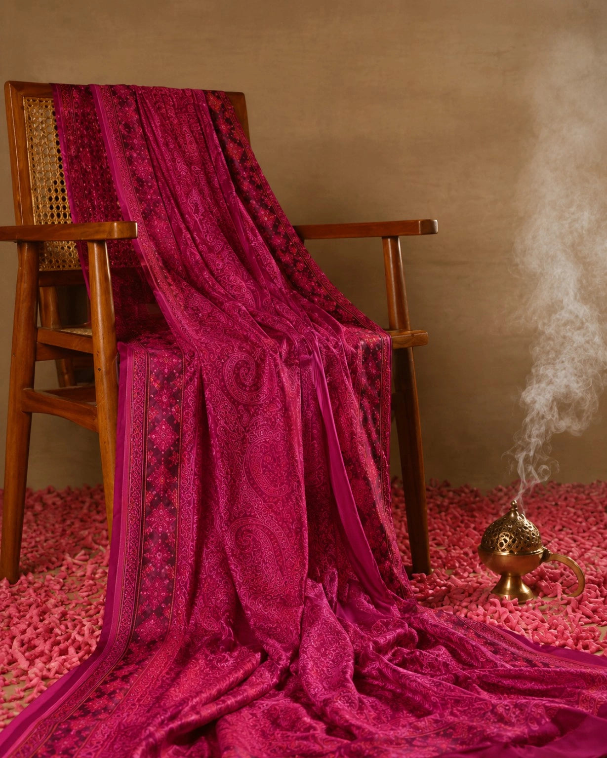 Magenta Georgette Designer Saree with Paisley Jacquard Pattern & Embellished Border Party Wear Saree
