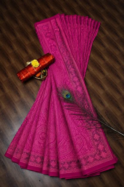 Magenta Georgette Designer Saree with Paisley Jacquard Pattern & Embellished Border Party Wear Saree