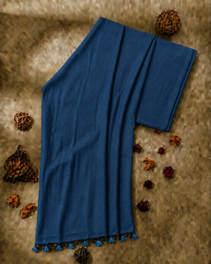 Deep Navy Blue Plain Khadi Saree with Tassel Pallu – Lightweight Handloom Style Everyday Wear