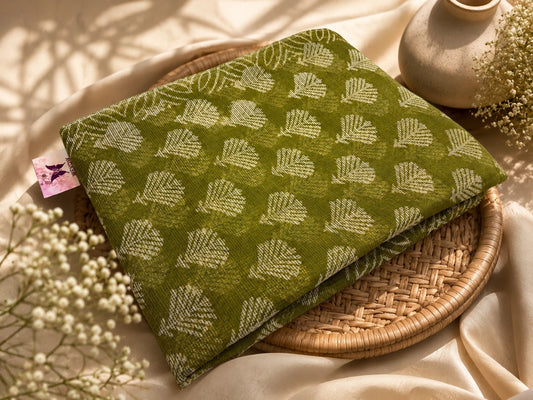 Olive Green Kota Dori Hand Block Print Saree