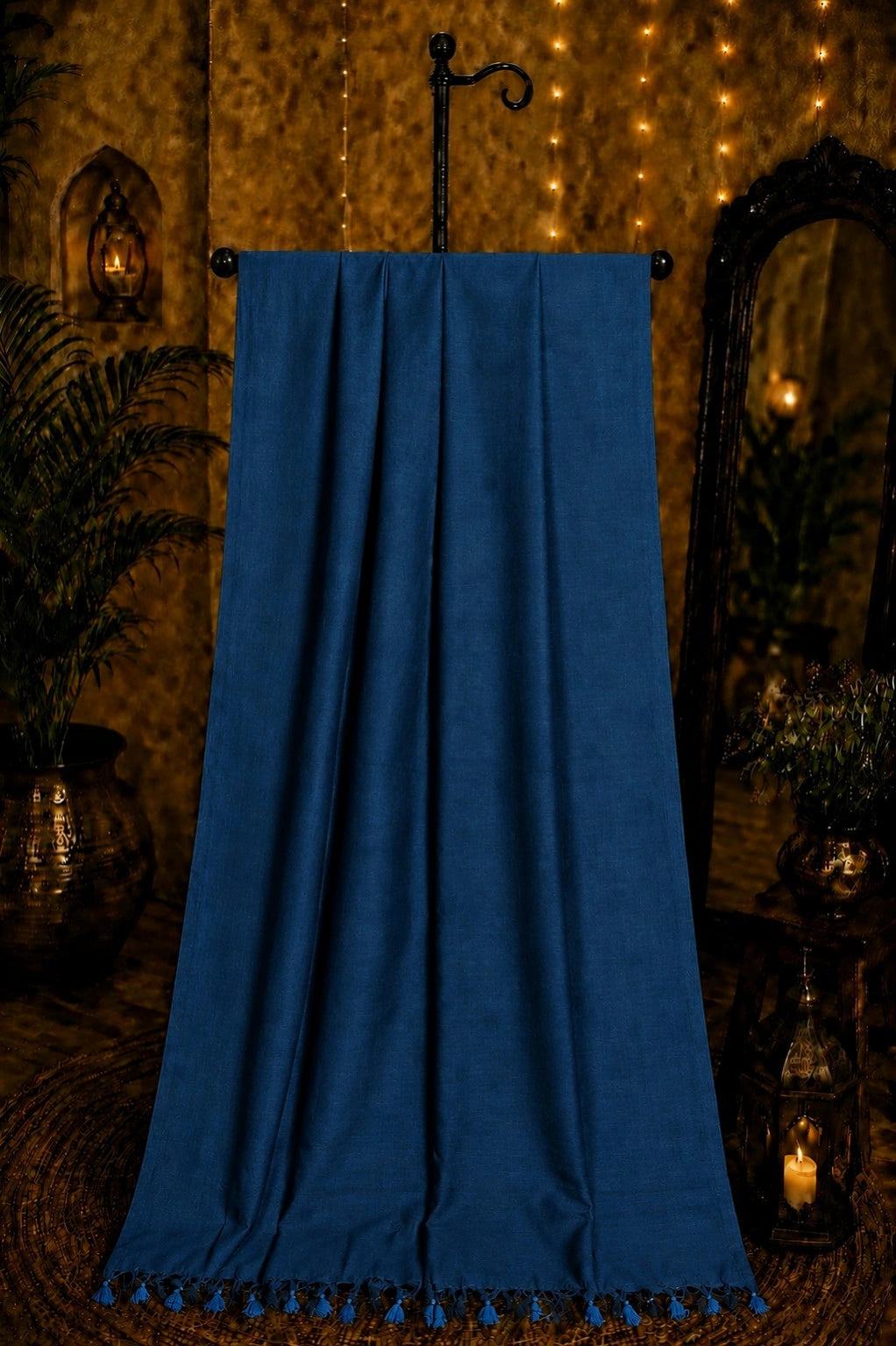 Deep Navy Blue Plain Khadi Saree with Tassel Pallu – Lightweight Handloom Style Everyday Wear
