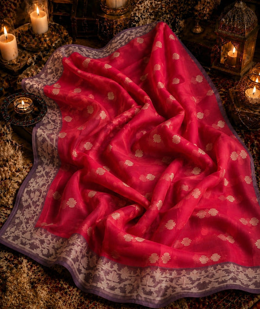 Pink Muslin Jamdani Saree with Floral Buti Weaving and Traditional White Jamdani Border