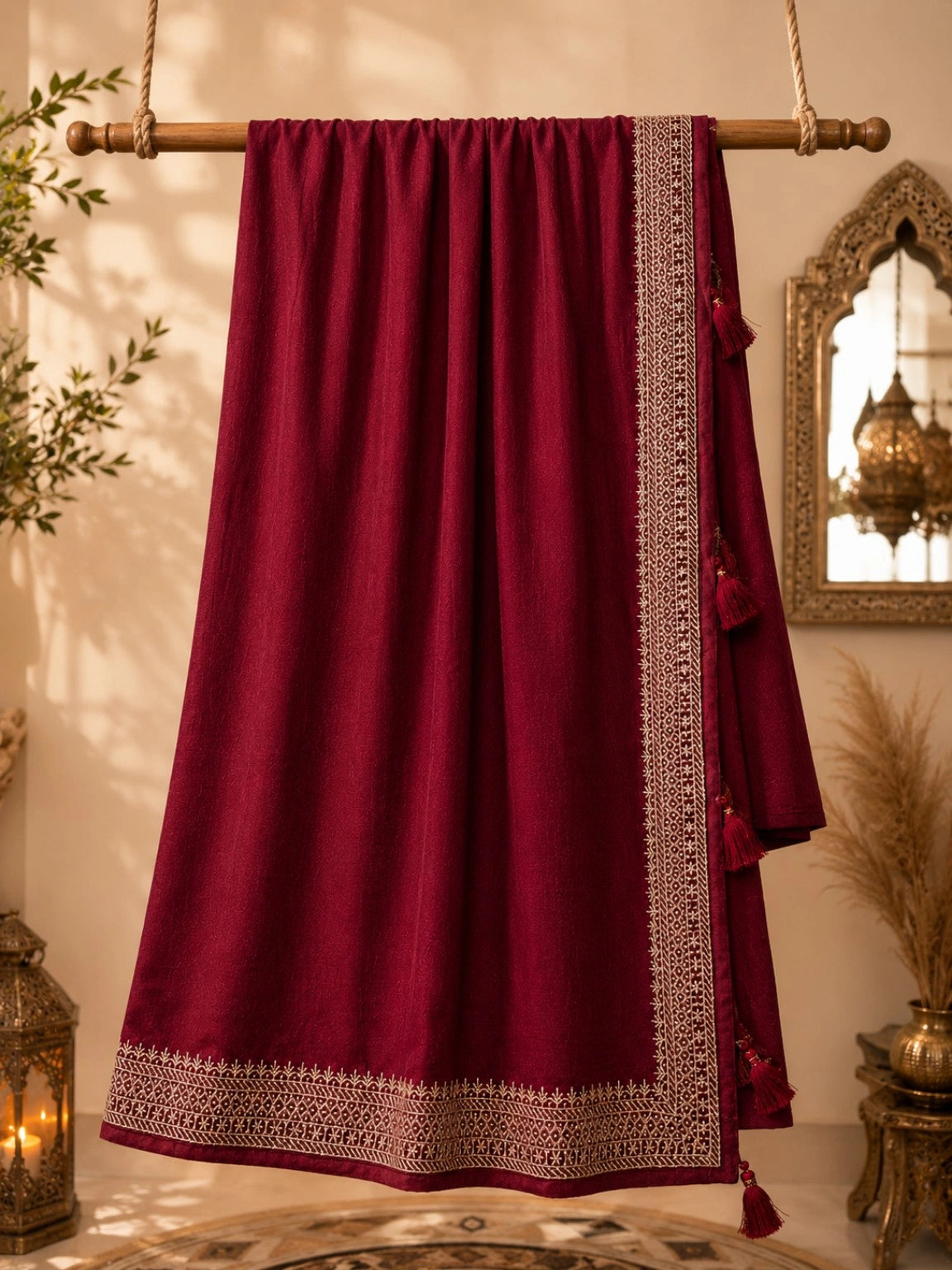 Maroon Soft Vichitr Silk Saree with Intricate Golden Woven Border & Tassel Pallu