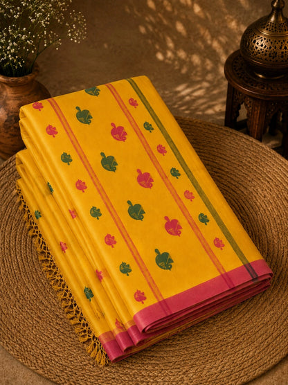 Traditional Pink Cotton Saree with Teal Jamdani Design