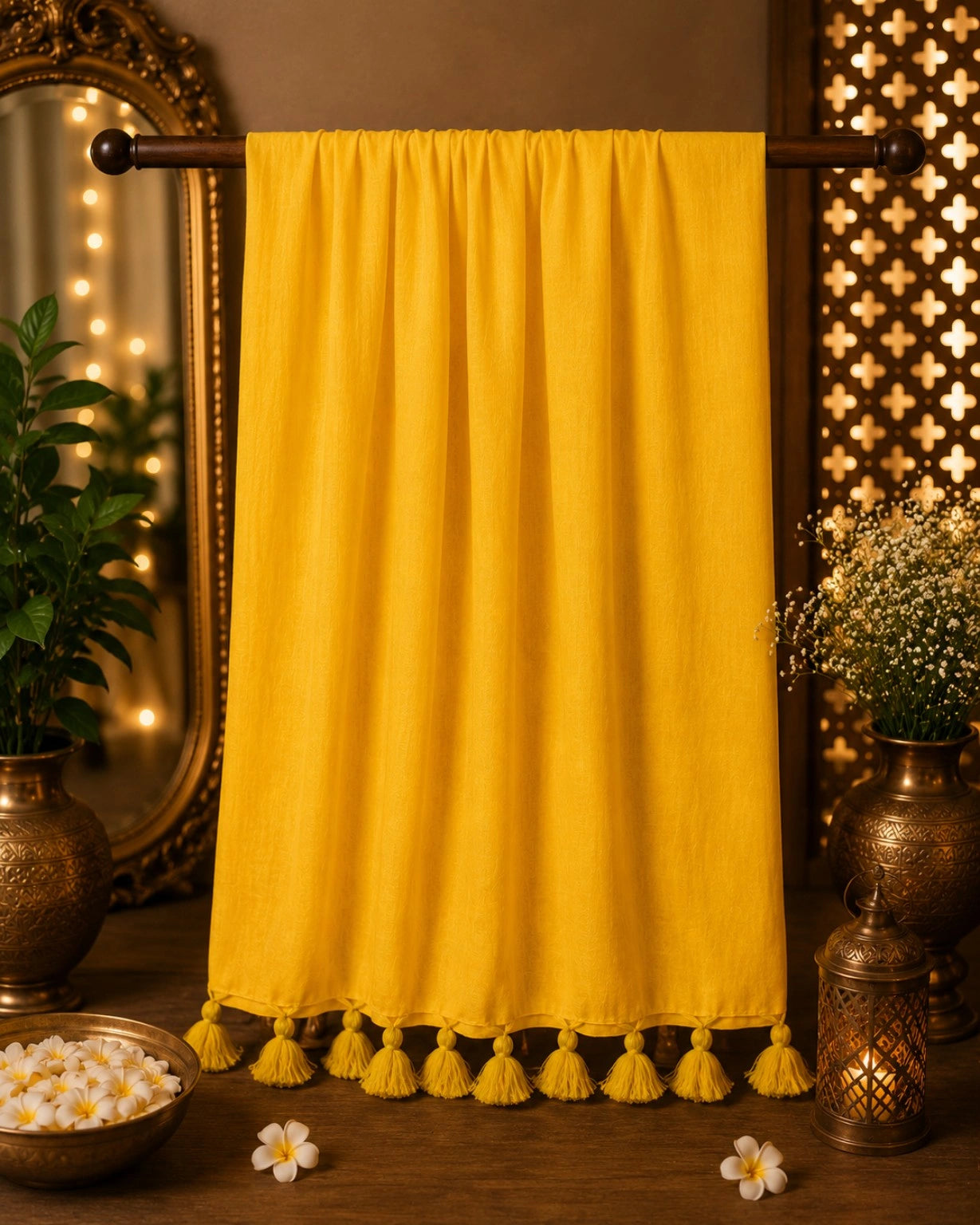 Sunshine Yellow Solid Color Pure Cotton Saree with Matching Tassel Border