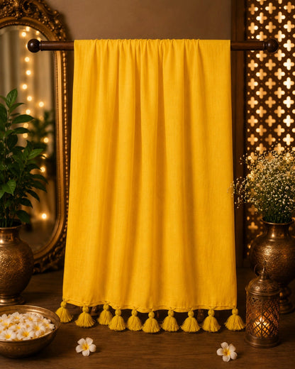 Sunshine Yellow Solid Color Pure Cotton Saree with Matching Tassel Border