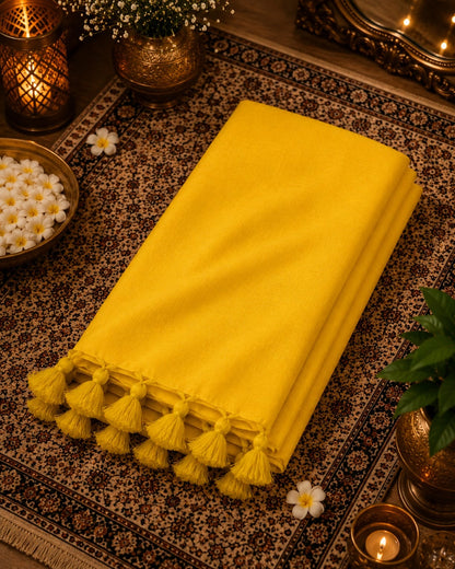 Sunshine Yellow Solid Color Pure Cotton Saree with Matching Tassel Border