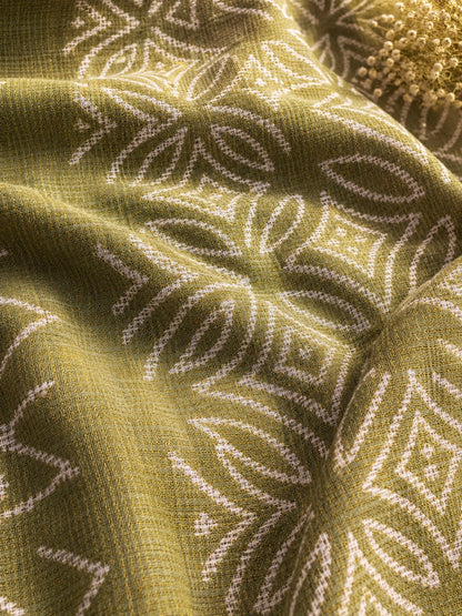 Olive Green Kota Dori Hand Block Print Saree
