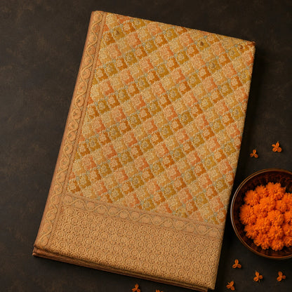 Rust Orange Ghar Chola Bandhej Khaddi Saree with Traditional Woven Border