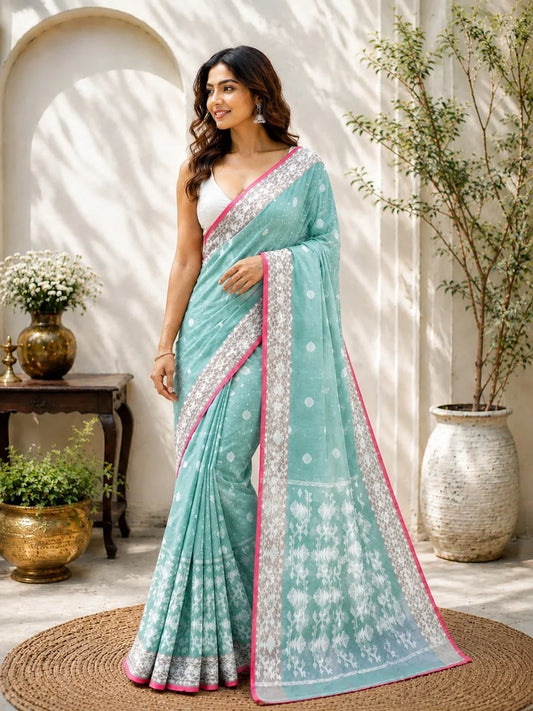 Sea Green Muslin Jamdani Saree model image