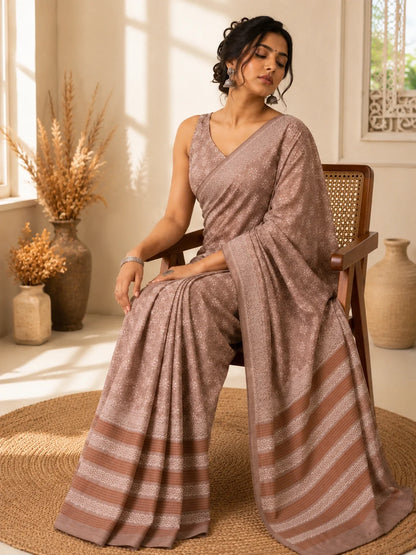 Taupe Brown Tussar Batik Saree model image