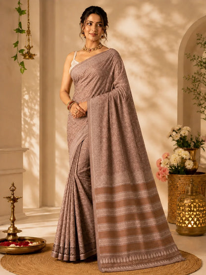 Taupe Brown Tussar Batik Saree image 2