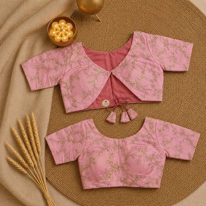 Pink Floral Embroidered Silk Blend Sweetheart Neck Blouse for Women Festive & Wedding Wear