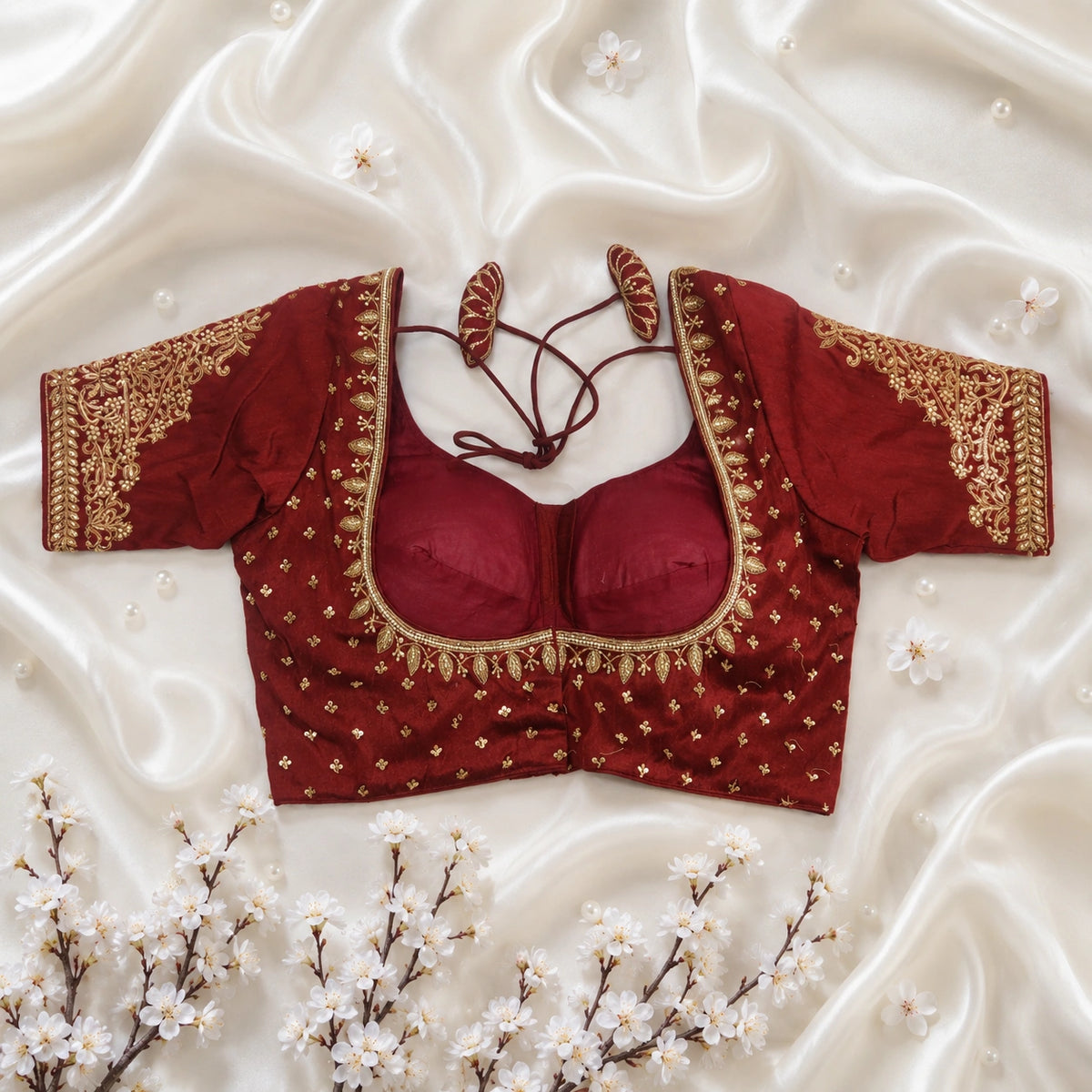 Maroon Bridal Ari Work Glass Embellished Blouse for Women Festive & Wedding Ethnic Wear