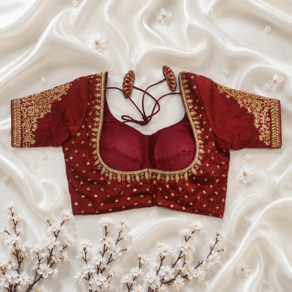 Maroon Bridal Ari Work Glass Embellished Blouse for Women Festive & Wedding Ethnic Wear