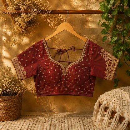 Maroon Bridal Ari Work Glass Embellished Blouse for Women Festive & Wedding Ethnic Wear