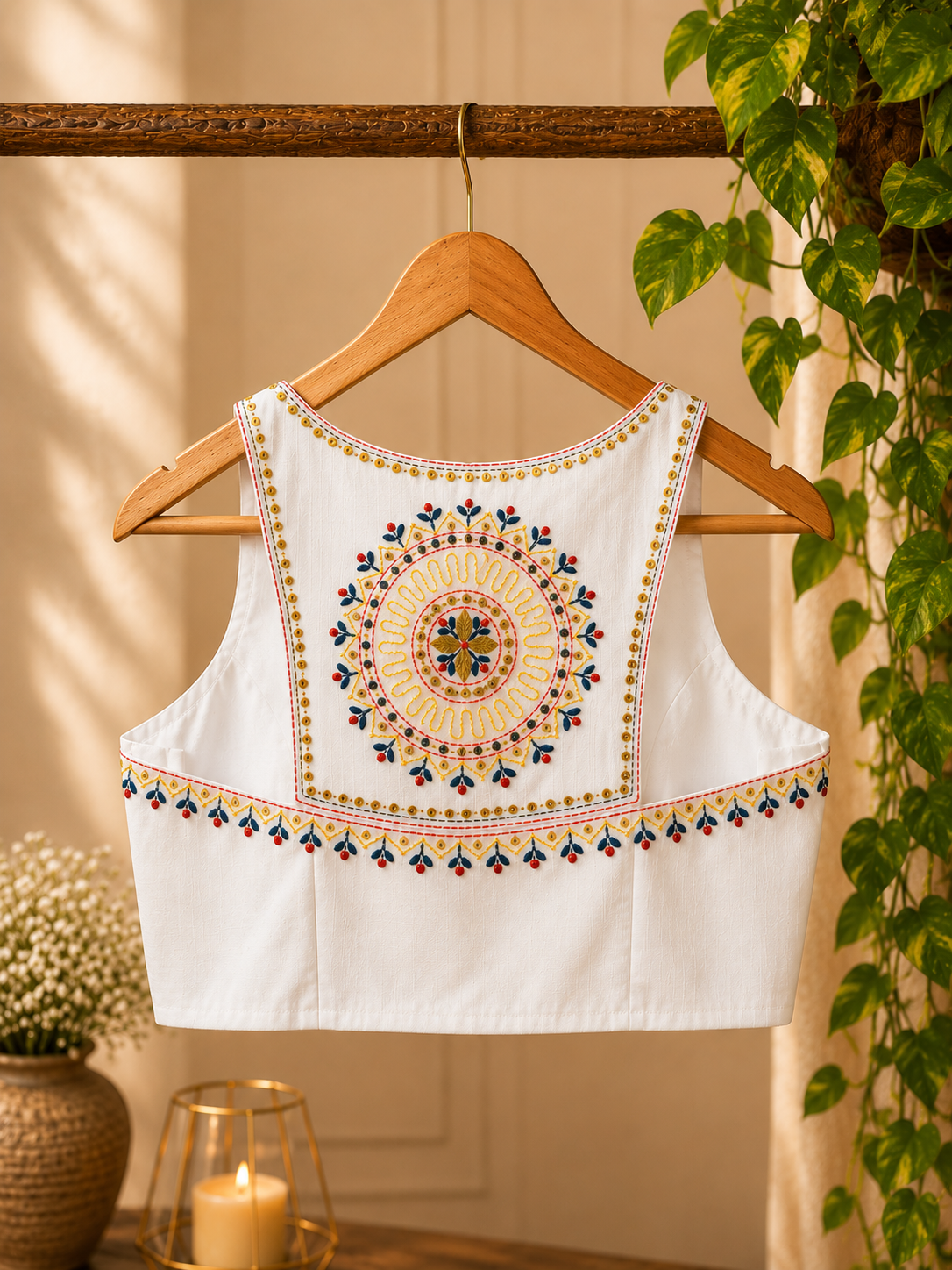 White Cossa Silk Razor Cut Square Neck Blouse image 3