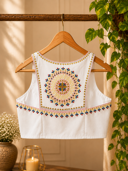 White Cossa Silk Razor Cut Square Neck Blouse image 3