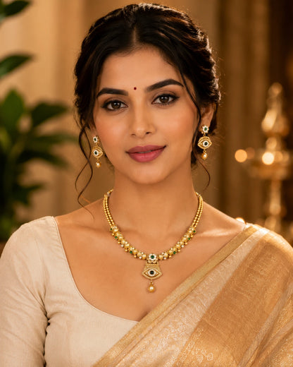 Evil Eye Inspired Antique Gold Necklace Set with Earring