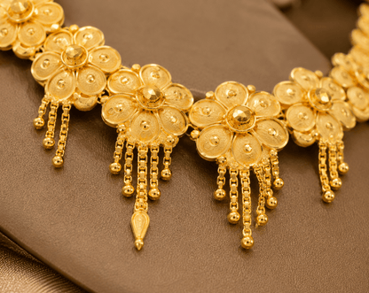 Gold Plated Floral Necklace Set with Earrings